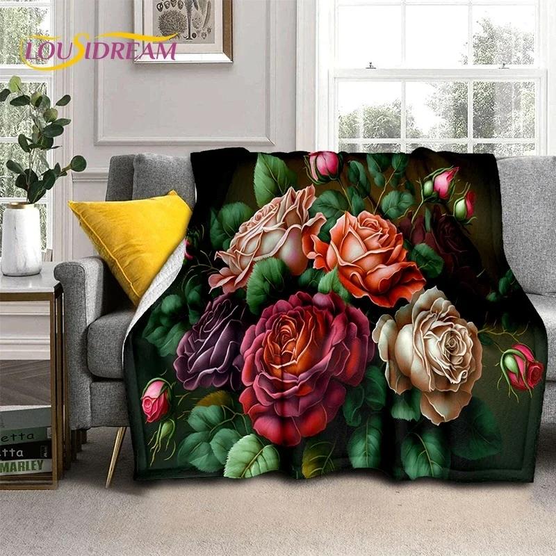 3D Rose Flowers Nordic Romantic Soft Flannel Blanket for Beds Bedroom Sofa Picnic,Throw Blanket for Cover Outdoors Leisure Gift