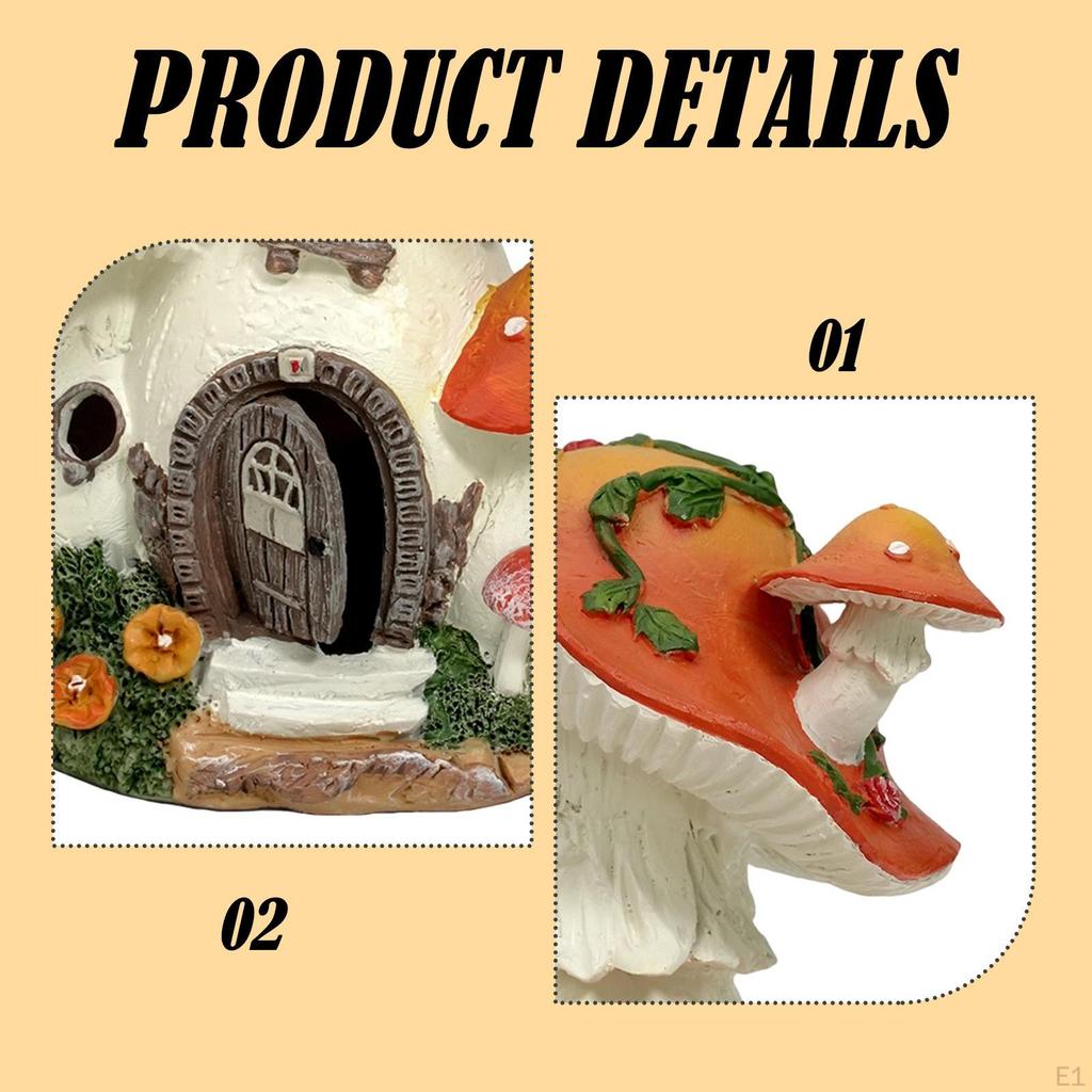 Mushroom House Statue Solar Light Figurine Lamp Decorative Craft Durability Resin Sculpture Outdoor