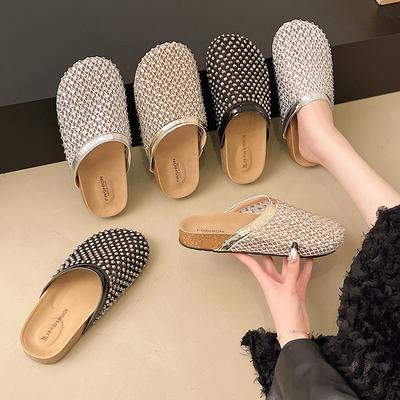 Dicke Sohle Netz Strass Tasche Kopf Halbschuhe Damen 2025 Sommer neu Außen tragen Lazy One Pedal Strand Cool Slipper