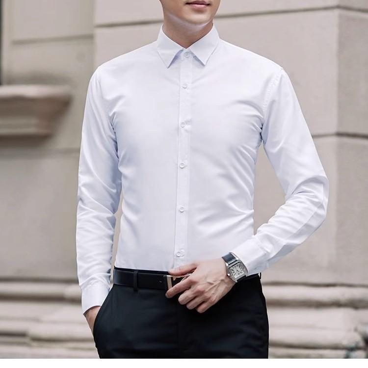 Men's Formal White Velvet-Lined Non-Iron Long Sleeve Shirt with Pocket