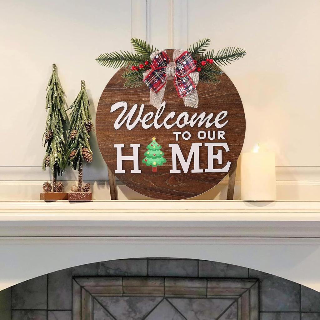 Interchangeable Welcome Sign for Front Door with 4 Seasonal Wreaths and 14 Changeable Icons, Farmhouse Front Door Signs, Door Decoration Porch Decor,