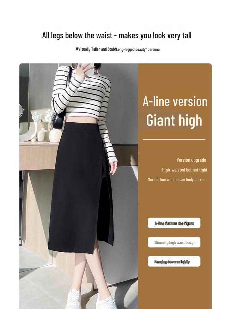 2024 Summer French Irregular Midi Skirt: Hip-Hugging A-Line with Slit Detail