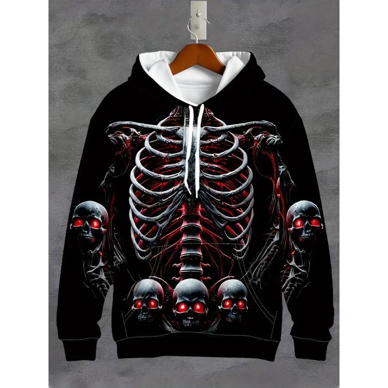 2025 New Men's Vintage Skull Skeleton 3D Print Hoodie Men Women Fashion Oversized Hoodie Sweatshirt Halloween Unisex Tracksuit