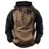 Autumn Winter Fashion Mens Hooded Sweatshirts Lace-Up Drawstring Long Sleeve Loose Hoodies Men Streetwear Vintage Patchwork Hoodies