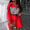 Women's  Leopard Print Patchwork Long-sleeved Hooded Zipper Waist Dress