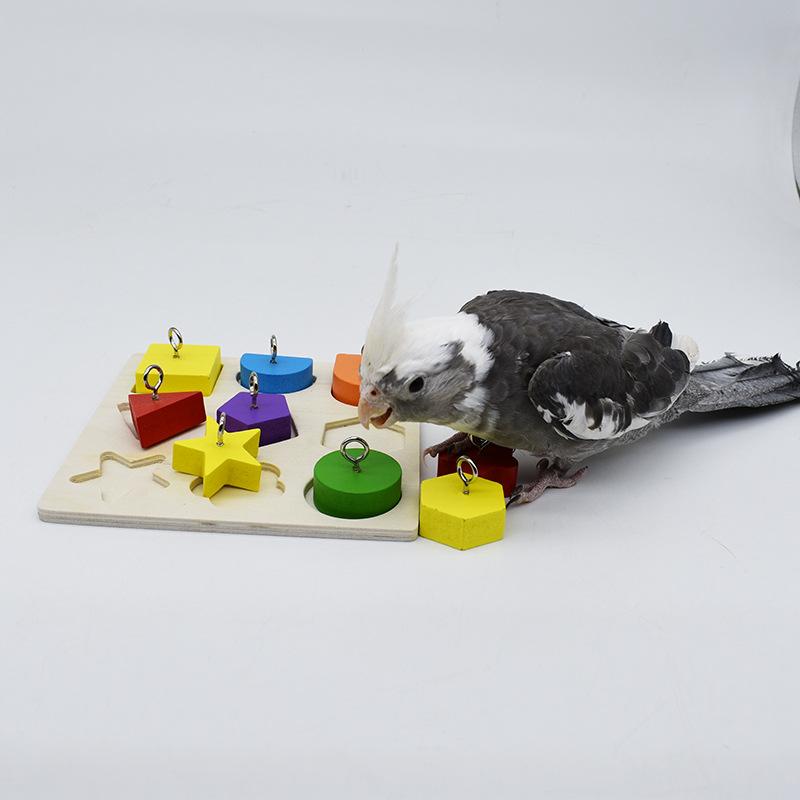 Parrot Educational Toys Parrot Interactive Rattan Toys Wooden Block Birds Puzzle Toy Bird Supplies