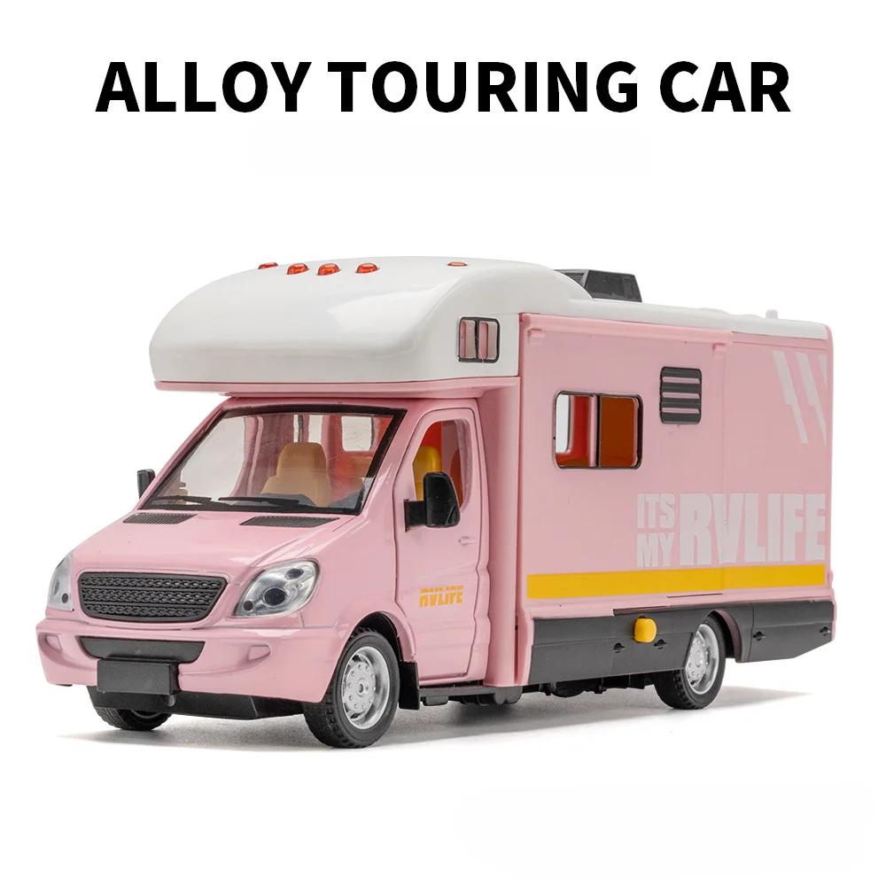 1/32 Model karavanu pro turisty Hračky Auto Slitina Tlakový odlitek Vozidlo Otevírací dveře Kovové tělo Gumová pneumatika Zvuk Světlo Hračka na natažení Dárek Pro děti