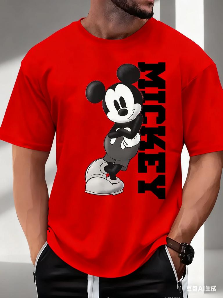 Disney Mickey Kreslené Originální Tištěné Bavlněné Tričko 2026 Pánské a Dámské Letní Nové Street Trend Ležérní Volné S Krátkým Rukávem
