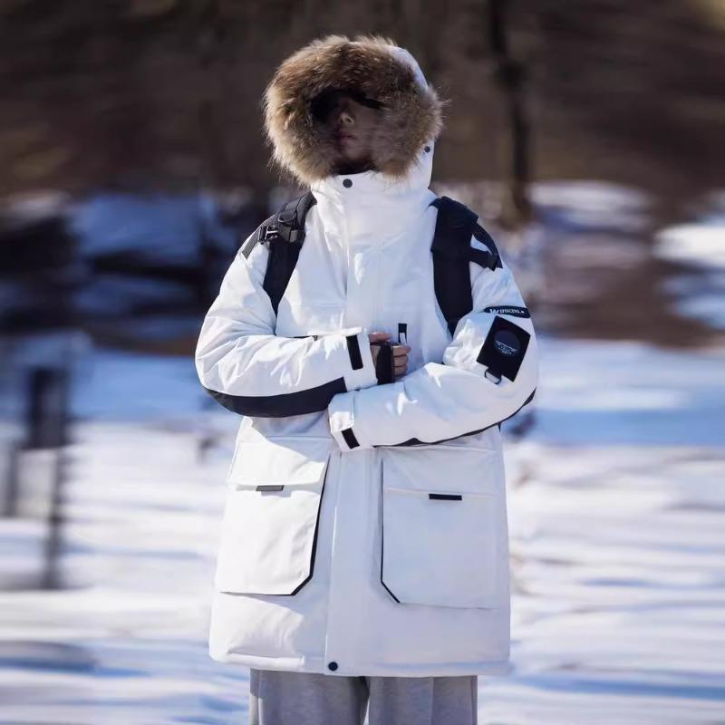 Down Jacket Men's Autumn and Winter Warm and Cold-proof Thickened Medium and Long Hooded Pie To Overcome Simple Fashion Loose Men's Coat