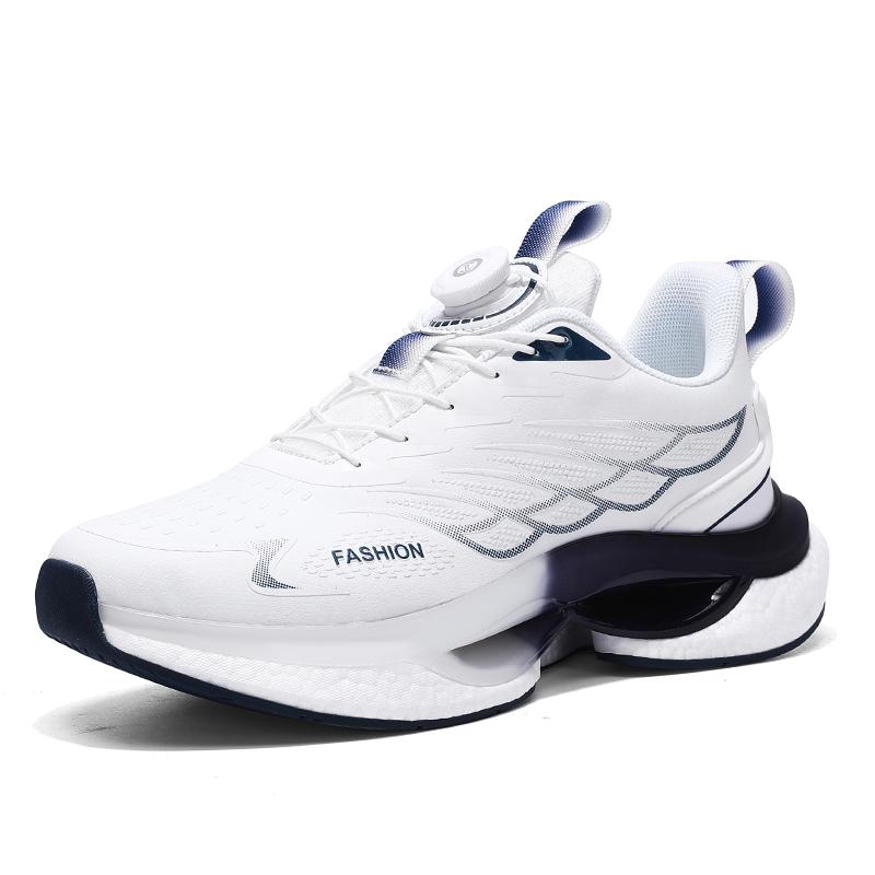 New high quality leisure non-slip sports shoes men's rotary buckle real popcorn soft sole springback cushioned running shoes