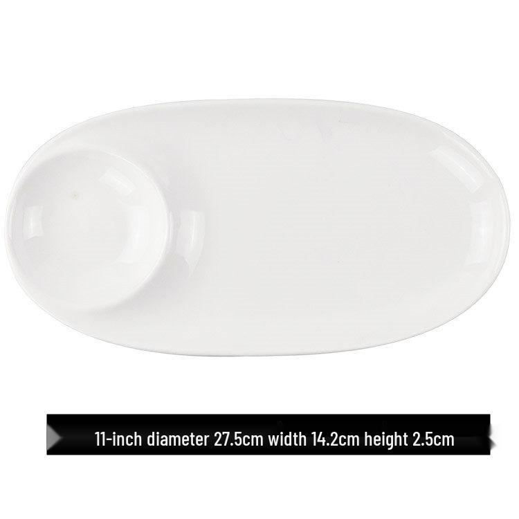 Oval Ceramic Sushi and Dumpling Plate with Compartments and Vinegar Dish for Home or Hotel Use