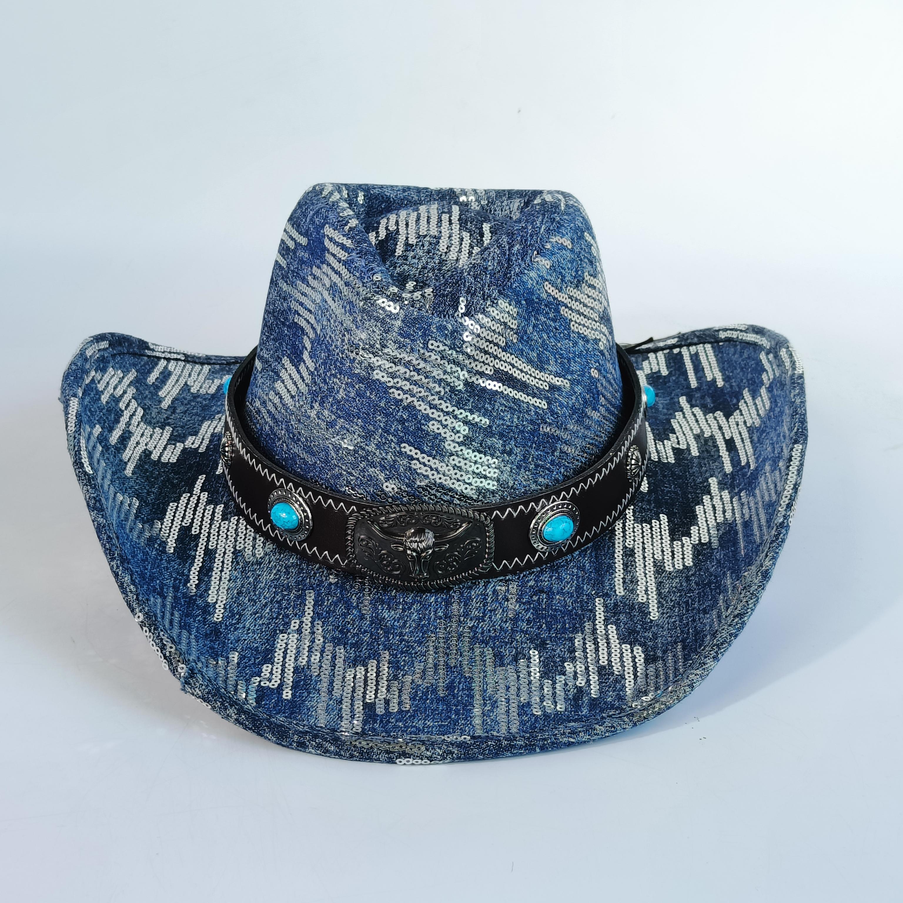 vintage Denim Cowboy hat For Men women Cowgirl hat belt Hand-torn tassels jazz cowboy hatFedora Hat Cloche Church Sombrero M56-58