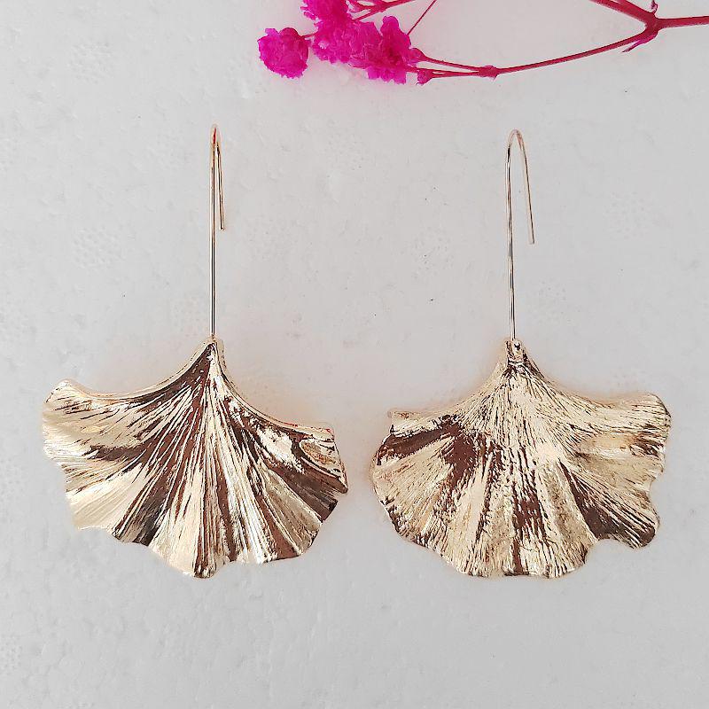 ZA Vintage Ginkgo Leaf Long Earrings with Gold Alloy Hooks