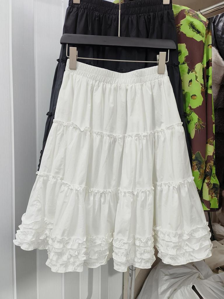 Spring/Summer 2026 High-Waisted Korean Style Ruffled Lace Cake Skirt