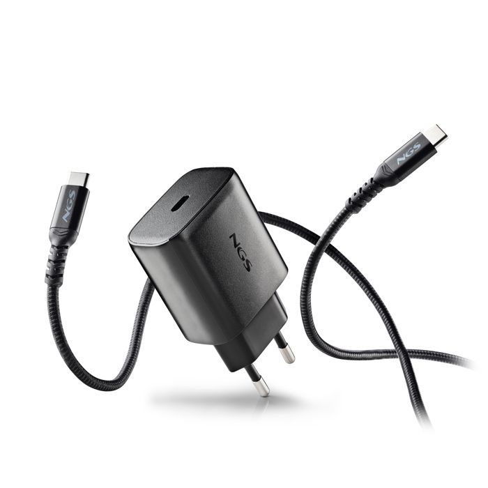 NGS BUD 45W-C : adaptateur secteur de 45W avec 1 sortie USB-C (PD & PPS) et câble de 1,5 mètre inclus. Compact. GaN. Chargement rapi