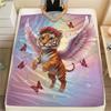 1Pc Angel Animals Print Flannel Blanket, High quality Comfortable for All Seasons, Home Decor, Warmth and Comfort, Perfect for Christmas Gifts