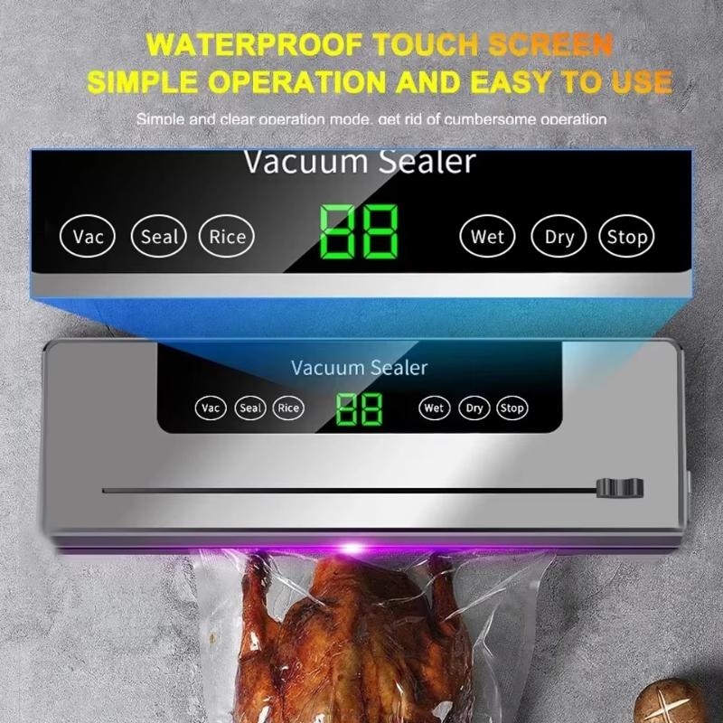 1Set Kitchen Food Storage Seal Electric Vacuum Sealer Built-In Cutter Touch Button Dry/Wet Food Sealing Vacuum Packaging Machine