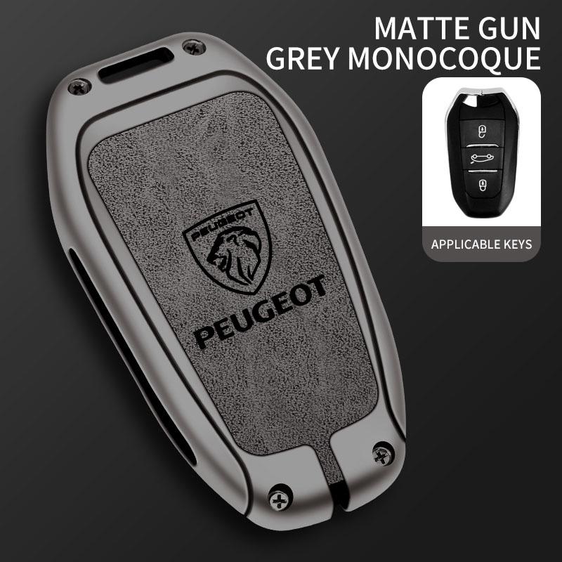 

2026 Hot Car Sticker Leather Zine Alloy Car Smart Key Case Shell Cover Protector Fob For Peugeot 308 408 508 2008 3008 4008 5008