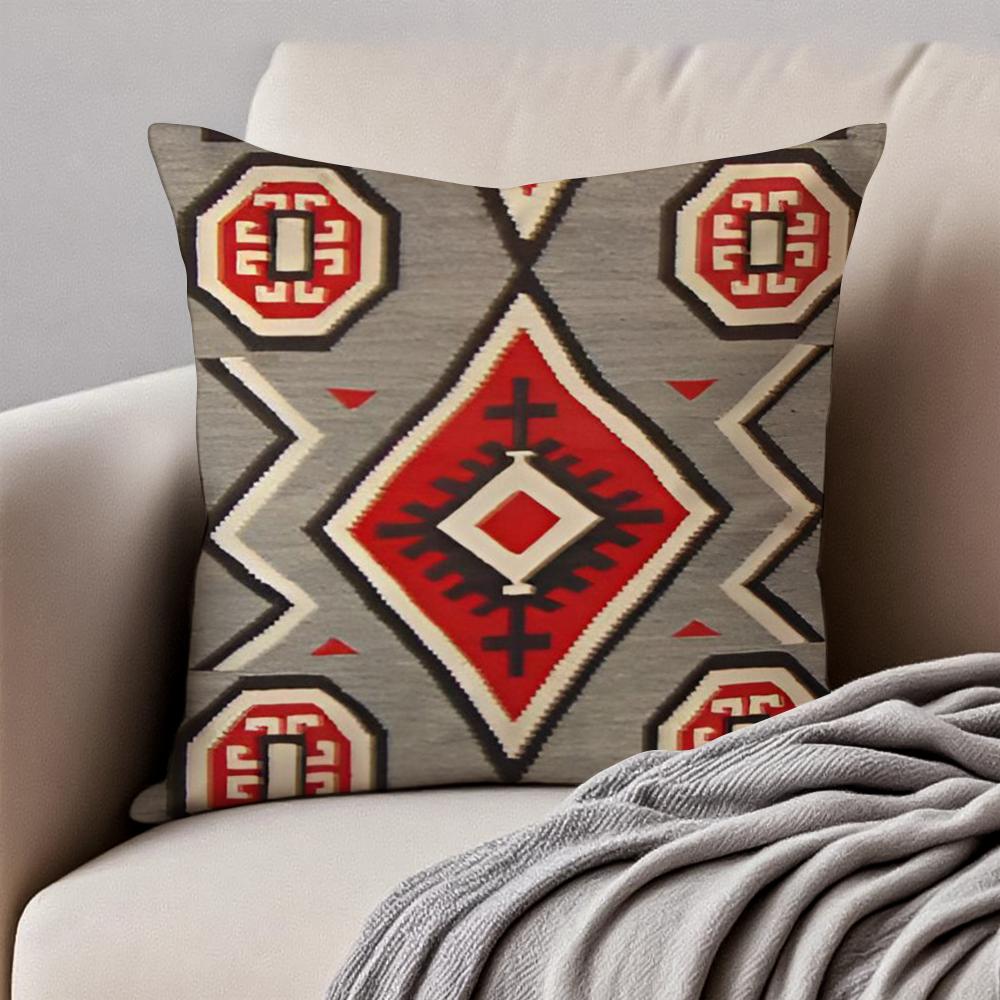 Vintage Navaho Turkish Kilim Pattern Art Cushion Cover Pillowcase Antidustmite Invisible Zipper Short Plush Sofa Cushion