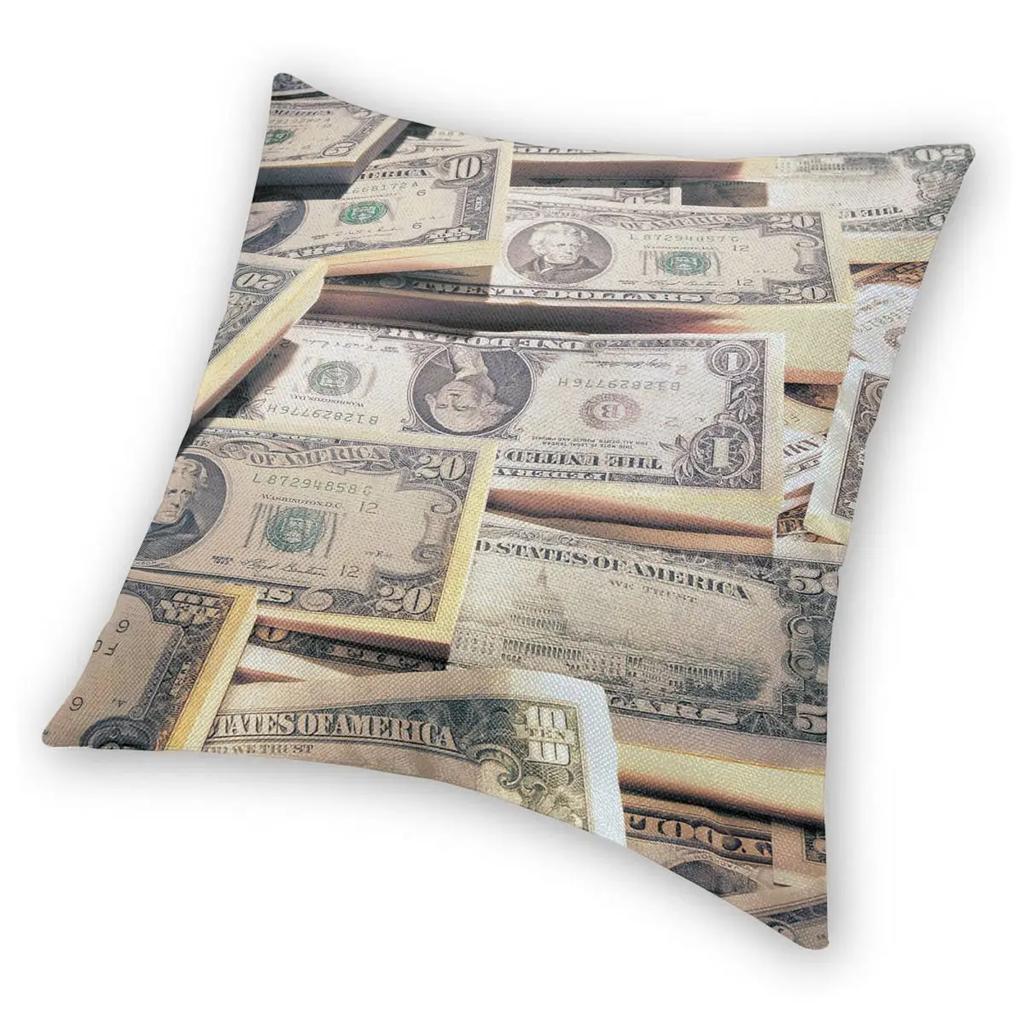 Vintage Dollars Banknotes Pillowcase Printing Fabric Cushion Cover Decorations Throw Pillow Case Cover Seat Zipper 40X40cm