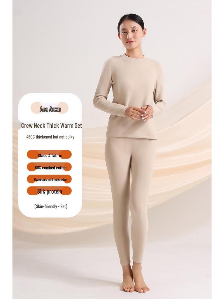 Dámská hřejivá sametová spodní souprava s fleecovou podšívkou - Zesílená, přiléhavá, 460G hřející, zimní dlouhé spodky s kyselinou hyaluronovou