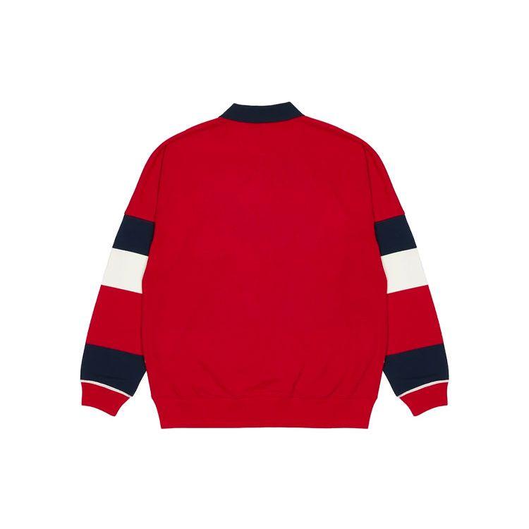 Palace FW21 Classic Stripe Drop Shoulder Long Sleeve Polo Unisex Tops Red Navy White P21ES041