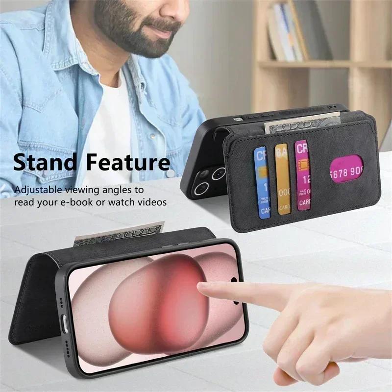 Flip PU Leather Card Holder Case for IPhone 18 17 16 15 14 13 12 11 Pro Max 17E 16E Magnetic 2 in 1 Full Protection Wallet Cover