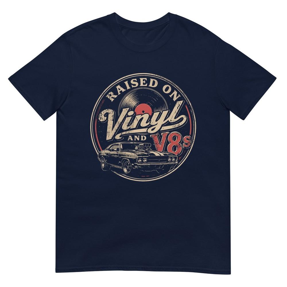 Raised On Vinyl And V8s Retro Car Music Culture Tshirt S