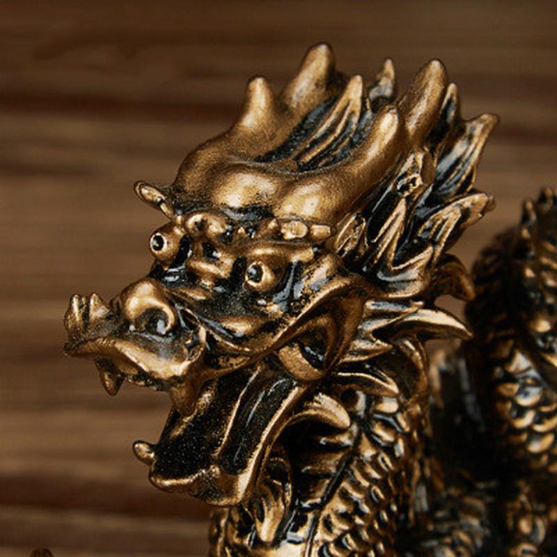 Chinese Geomancy Gold Dragon Staty Staty Ornament för tur och framgång