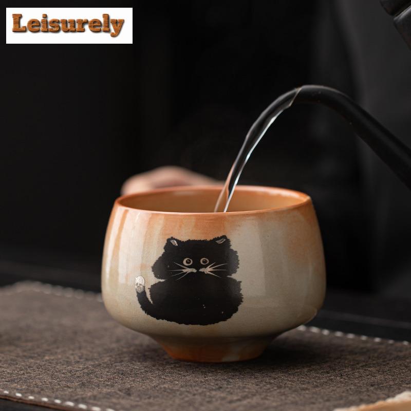 Holzbefeuertes Porzellan Zhiye Katze Keramik Matcha Set Tee Gerissener Pinselständer Matcha Schale Baibenli Teelöffel Set Teezubereitungswerkzeuge