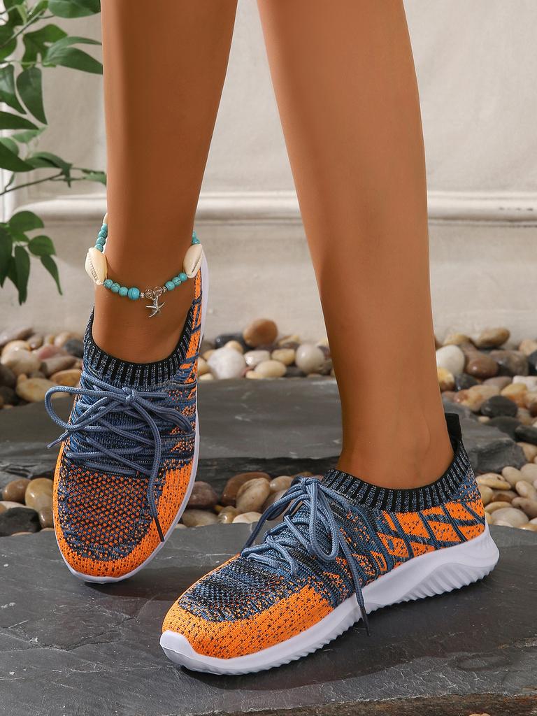 2025 autumn new sports shoes light lace-up fabric round head solid color single shoes low-top socks women's shoes