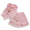 Girls' Pink Lace Hollow Top & Shorts Set - Summer Sunflower Sleeveless Vest & Shorts 2-Piece Set