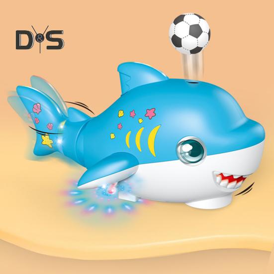 Electric Blowing Ball Shark Toy with Music Light Swing Tail Walking Shark Toy Educational Sea Animal Crawling Toy Toddlers Boys Girls Gift