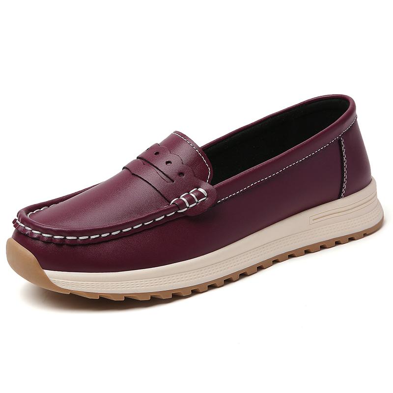 Women Loafers Lady Genuine Leather Flat Casual Shoes Office Shallow Mouth Single Shoes Mother Nurse Antiskide Work Driving Shoes