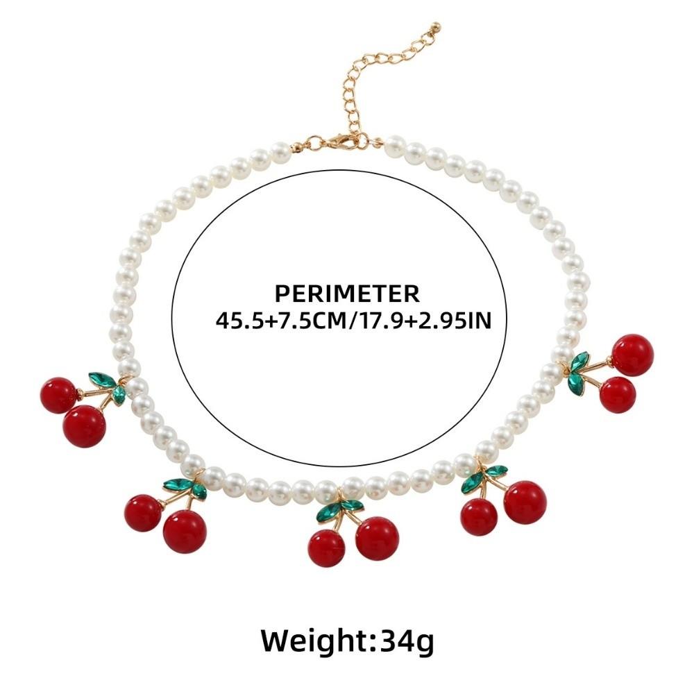 Cherry Pendant Women's Pearls Necklace Jewelry Gift Neck Chain Cherry Pendant Necklace  Women