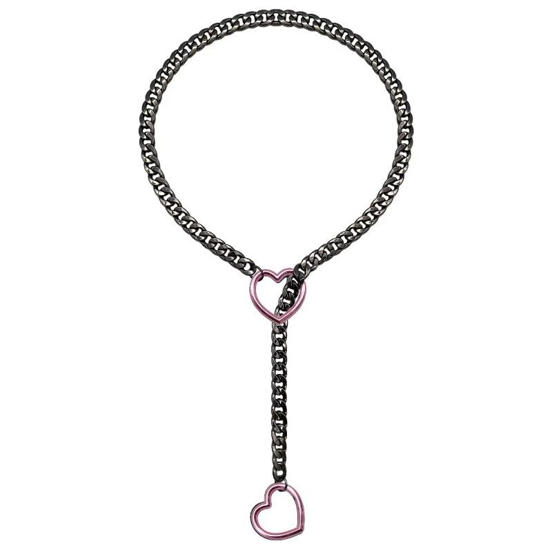 Verstellbare Cuban Link Halskette aus Edelstahl mit herzförmigem O-Ring - Punk Rock Stil Schön für den täglichen Gebrauch und Partys
