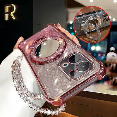 Phone Case For Xiaomi Redmi Note 15 14 Pro Plus 14S 4G 5G Bracket Mirror With Crystal Chain Shock-Absorbing Ahell