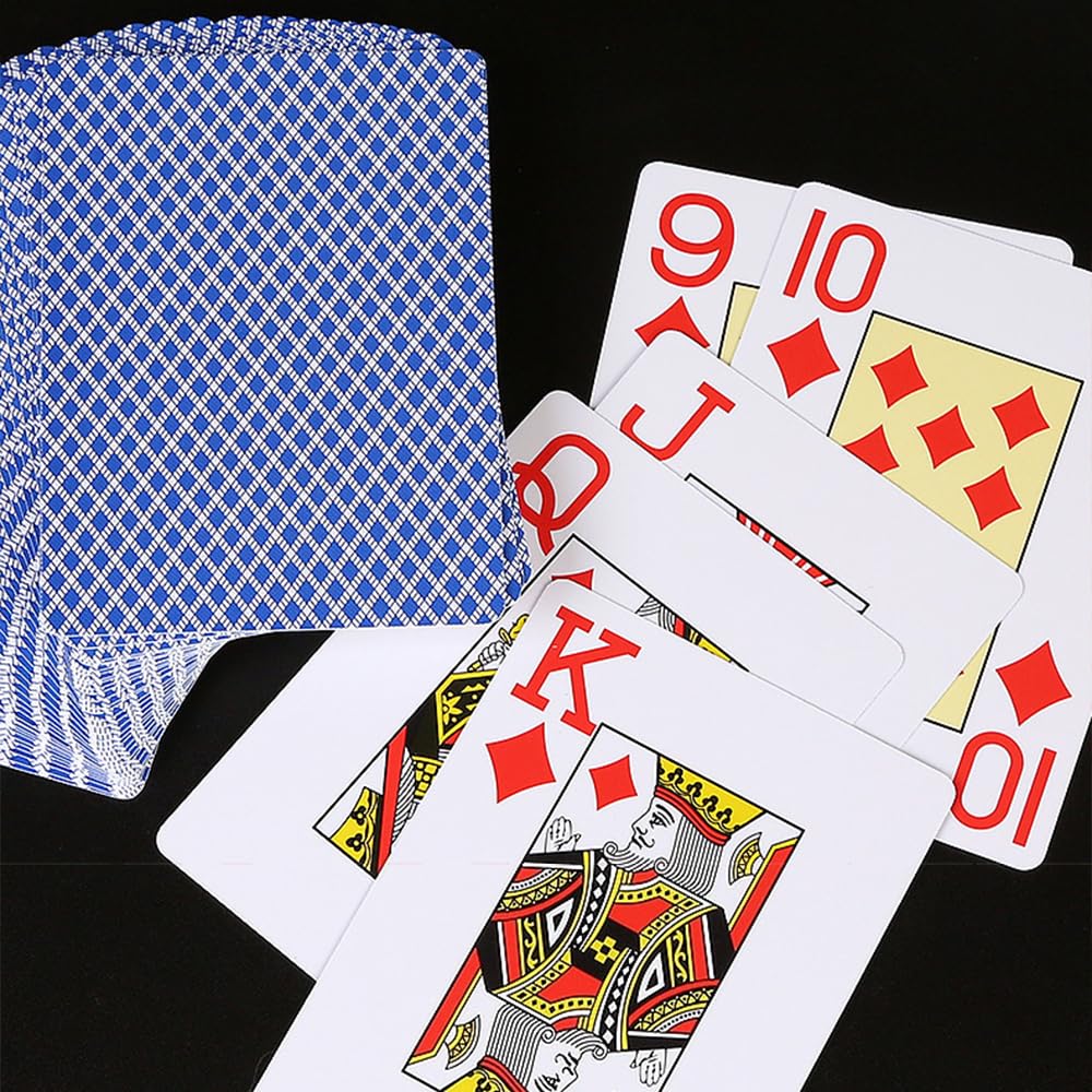 MILANQW Spillekort Plastsett med 2 Profesjonelle Poker Spillekort Bred Premium Ekstra Stor for Magi med Oppbevaringspose Kort, 100% PVC, (Rød + blå), Kort,