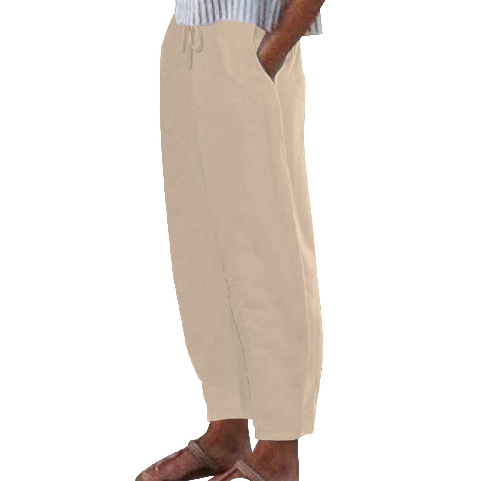 

Женские повседневные модные однотонные хлопковые льняные повседневные брюки, широкие брюки, спортивные штаны с карманами XXXL хаки