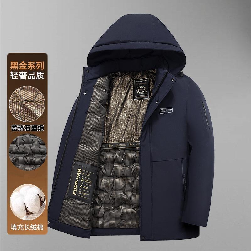 Men's winter removable hat medium and long thermal cotton-padded coat medium and old casual hooded cotton thickened cotton jacket