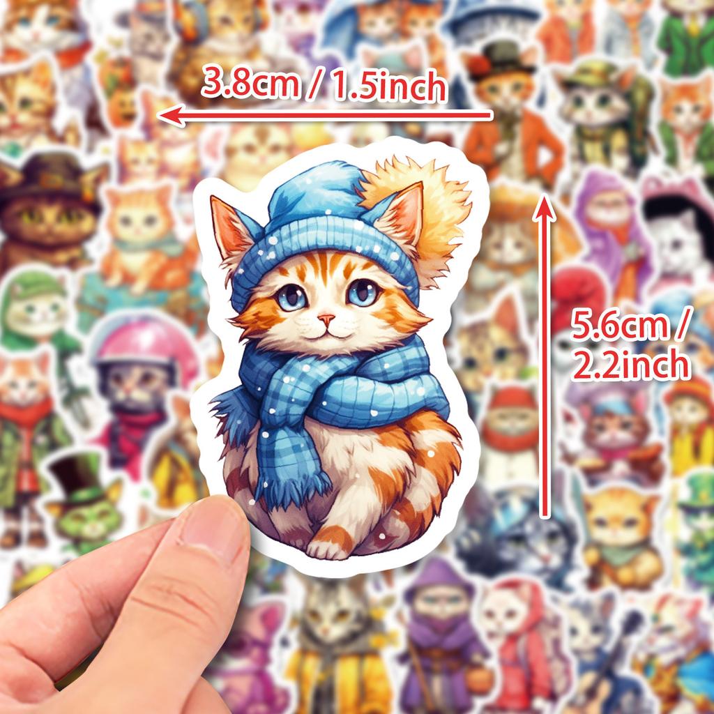 50 Cat Head Stickers with Cool and Handsome Anthropomorphic Cat Stickers with Hats Cat Words and Cats Series Cat Decorations