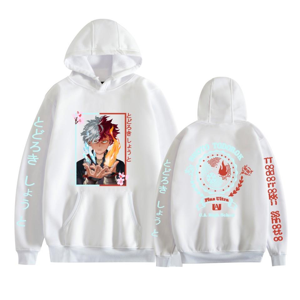 Japanese Style My Hero Academia Anime Print Unisex Fashion Loose Hooded Double Bar Sweatshirt