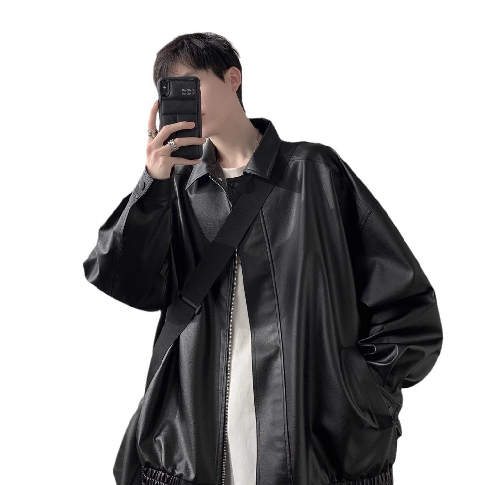 American retro leather jacket men's winter velvet thickened high-end ruffian handsome casual loose pu leather lapel jacket