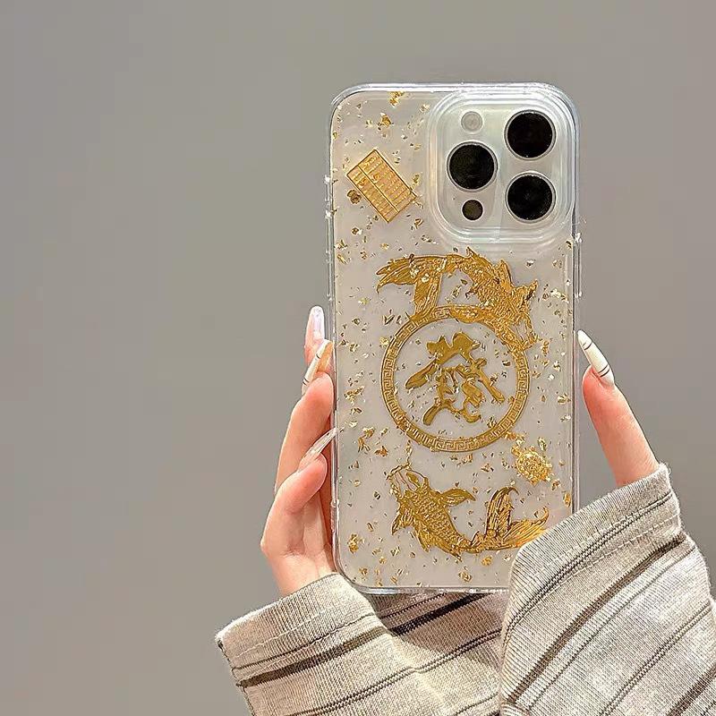 New Year's Money Making Koi Phone Case for IPhone 16 Promax Drop Proof Adhesive for Apple 17 Snake Year New Edition