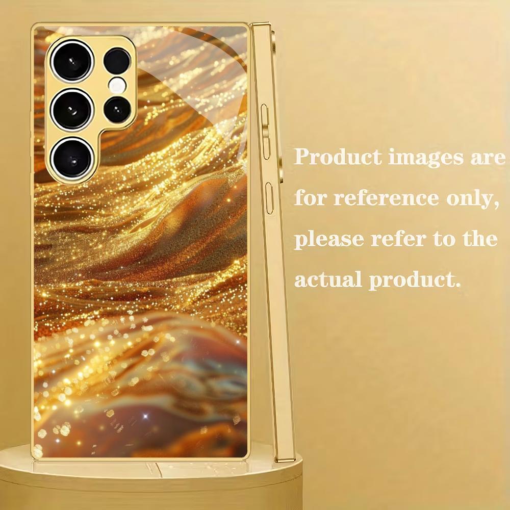 Golden sand like pattern tempered glass phone case suitable for Samsung Galaxy S26 S25 S24 S22 S21 S20 FE/Ultra/Plus anti drop