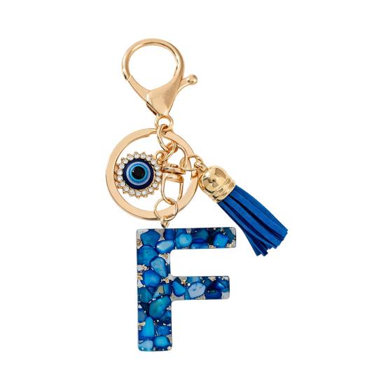 Blue Series Keychain Pendant Initial Letter Key Chain with Eyes Tassel Design