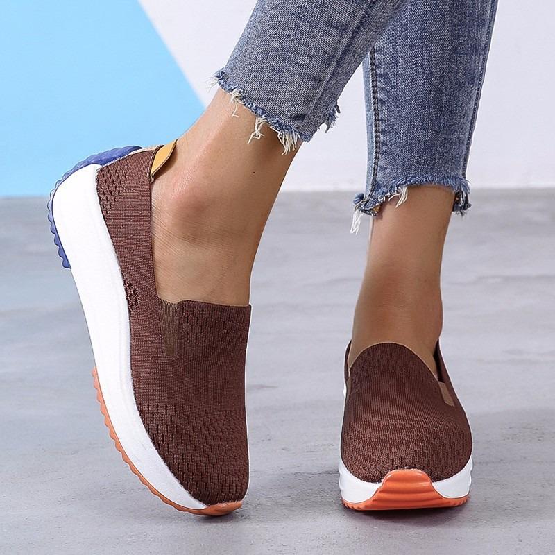 Women's Breathable Knit Slip-On Shallow-Mouth Casual Sports Shoes, Available In Large Sizes.