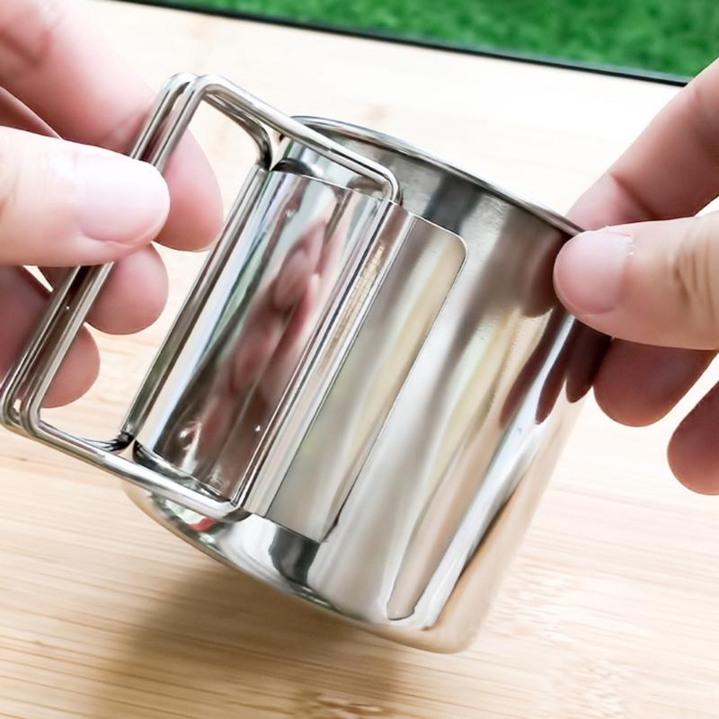 Water Mug Cup with Foldable Handle 220/330/500ml Camping Hiking Mug Beer-Cup