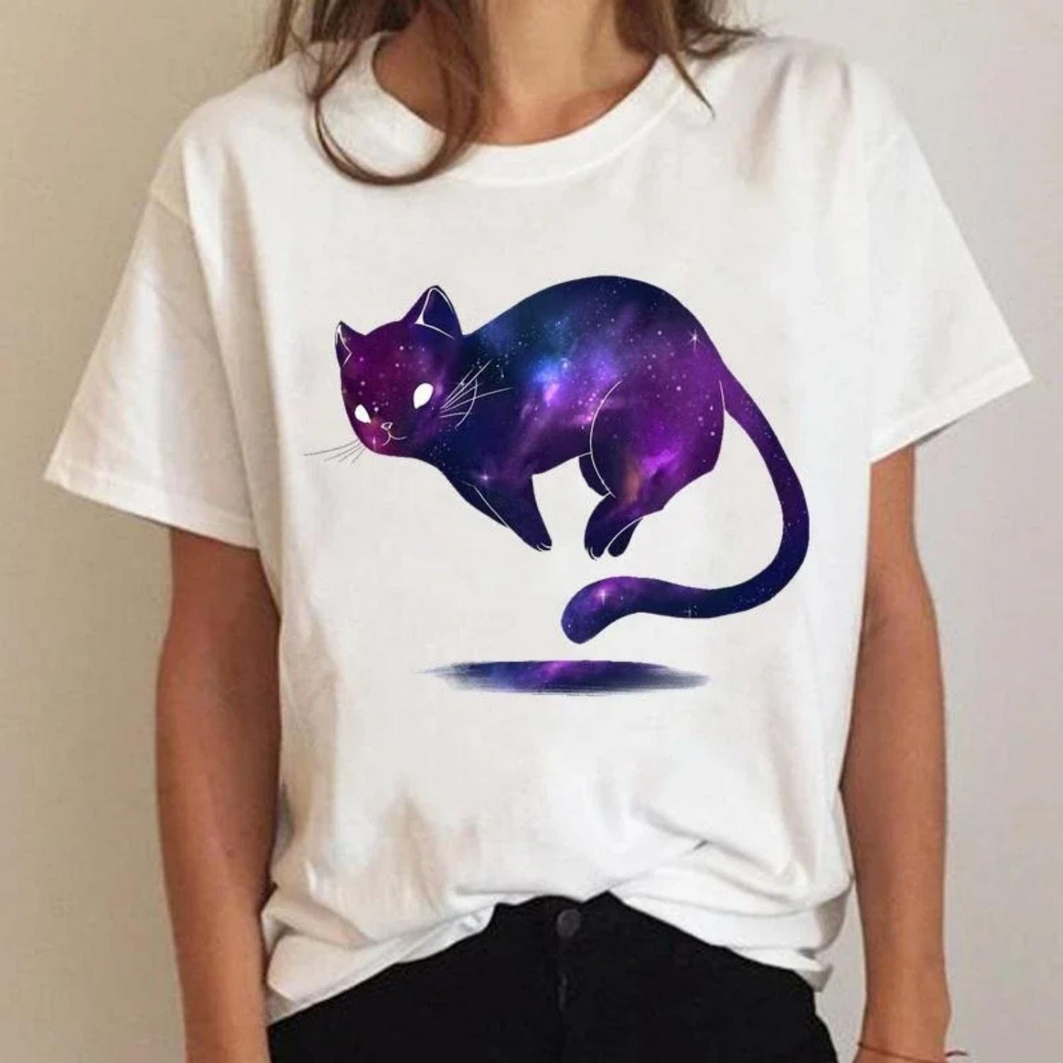 

Clothes Ladies Cat Plant Lovely 90s Fashion Clothing T-shirt Summer Tee Women Graphic T Shirt Short Sleeve Cartoon Female Top XXXXXL білий