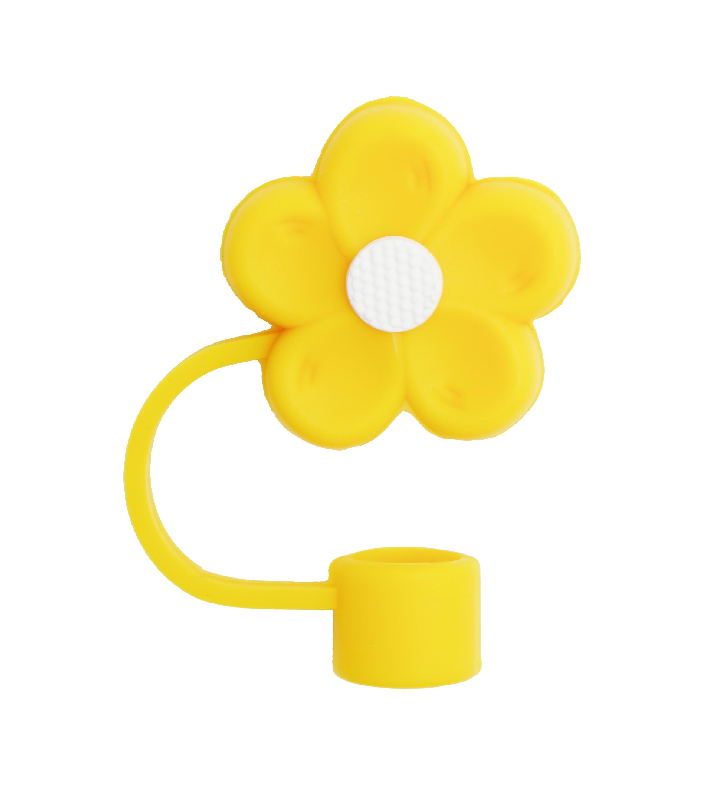 

Крышка для стакана с трубочкой, симпатичная крышка для трубочки, совместима с 30 и 40 унциями с ручкой-роликом, крышка для трубочки с цветком из силикона 10 мм/0,4 дюйма жёлтый